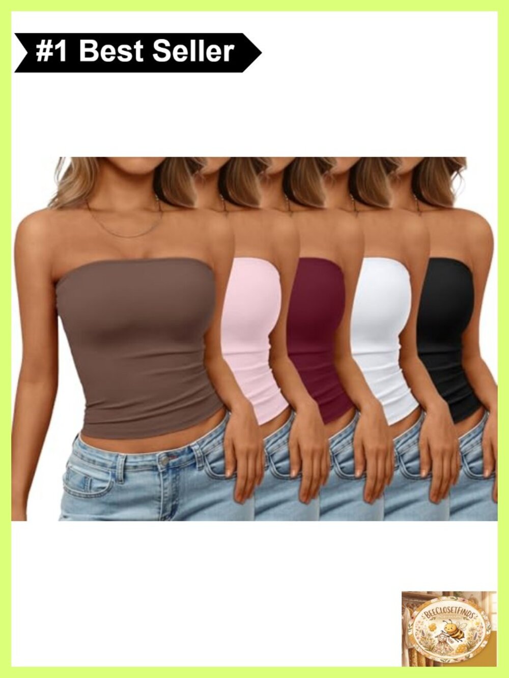 5 Pack Crop Tube Top Strapless Bandeau Sleeveless Slim Fit Y2K Summer